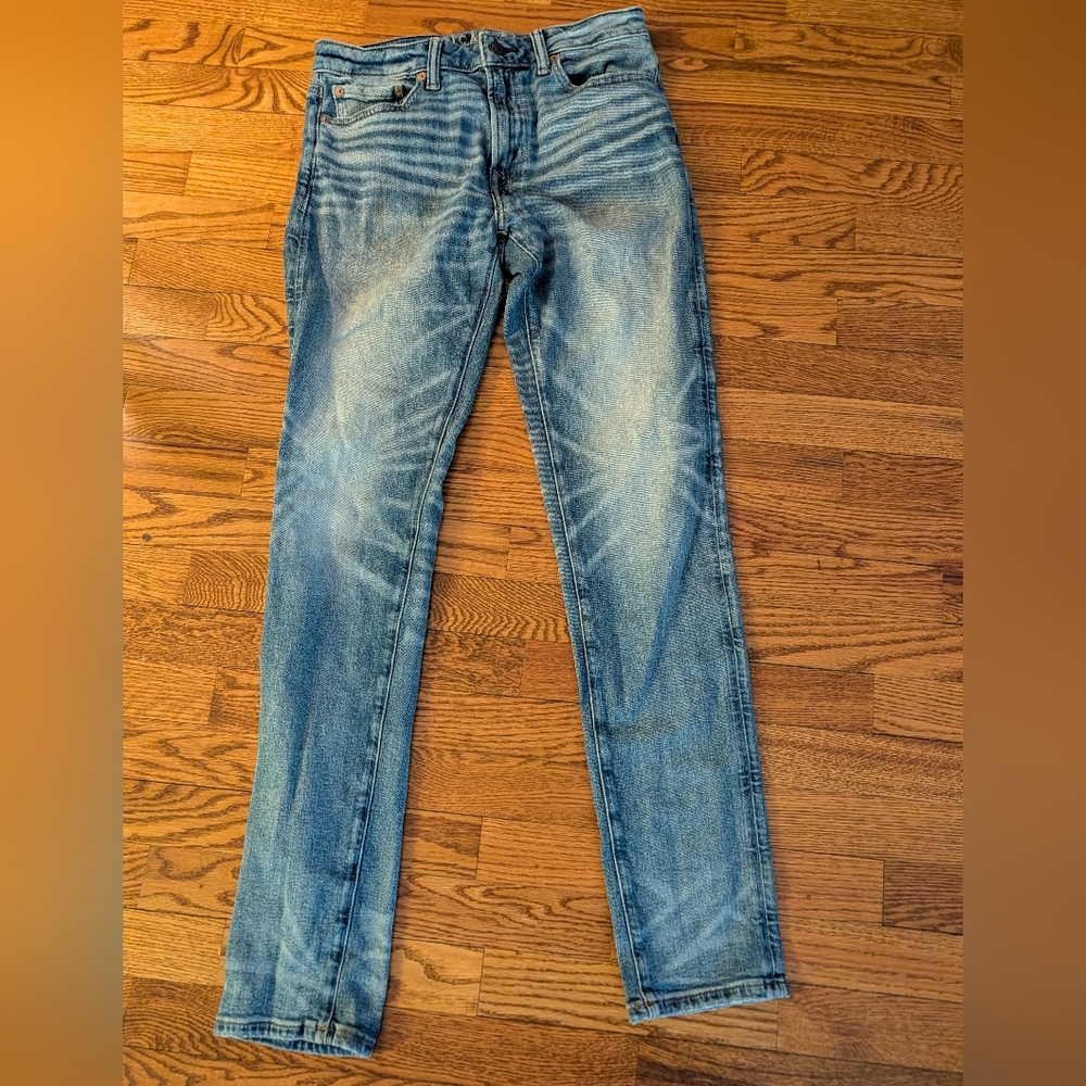 AMERICAN EAGLE MENS AIRFLEX ATHLETIC SKINNY MEDIUM WASH 30 X 34 TALL BLUE JEANS